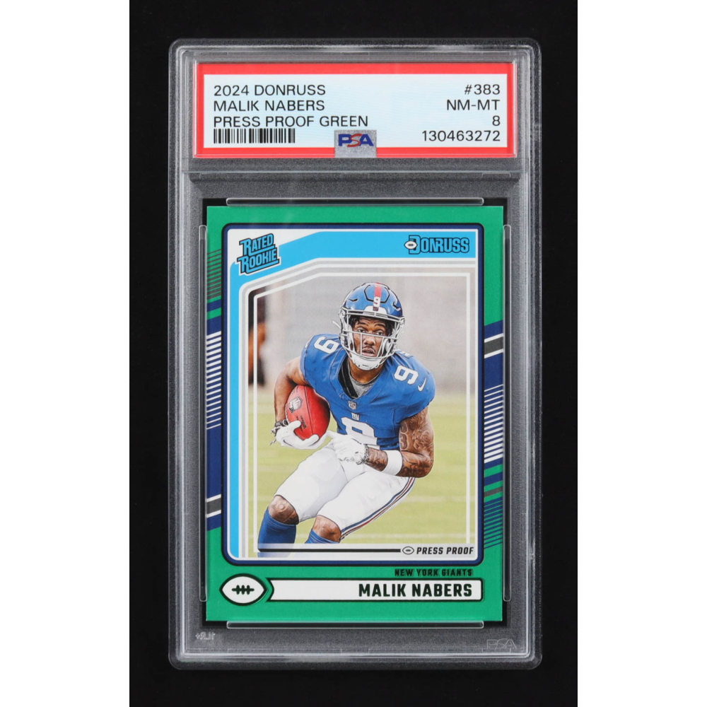 Malik Nabers 2024 Panini Donruss Press Proof Green RR #383 RC (PSA 8) at PristineAuction.com