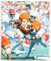 Earl Campbell Signed Texas Longhorns Custom Canvas Display Inscribed "HT 77" (PSA) at PristineAuction.com