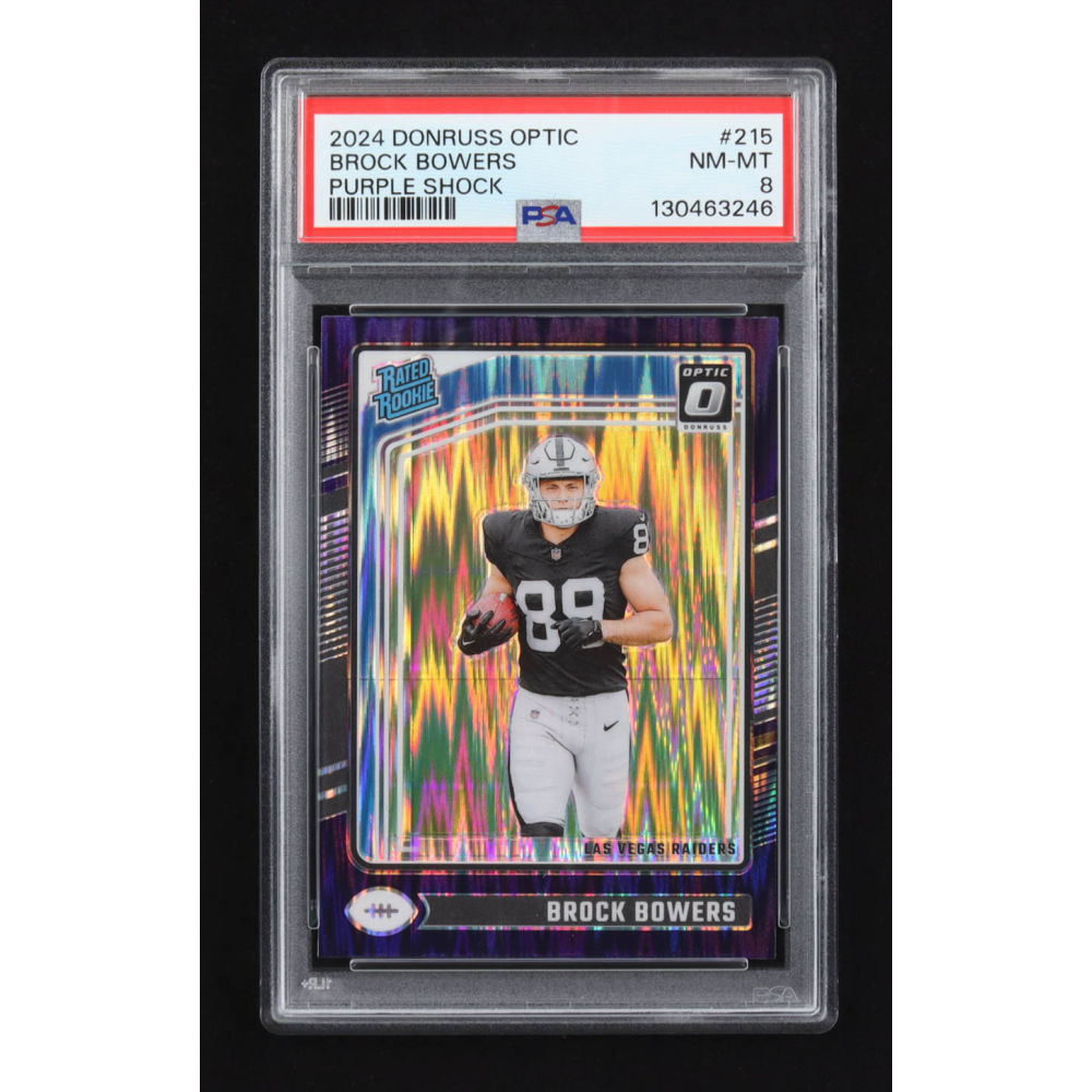 Brock Bowers 2024 Panini Donruss Purple Shock RR #215 RC (PSA 8) at PristineAuction.com