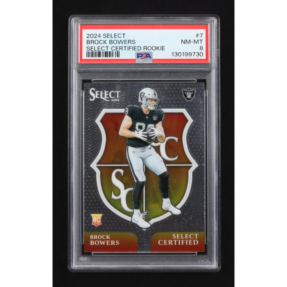 Brock Bowers 2024 Panini Select Certified Rookie #7 RC (PSA 8) at PristineAuction.com