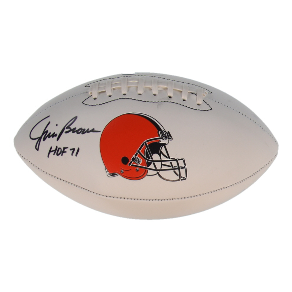 Jim Brown Signed Browns Logo Football Inscribed "HOF 71" (Steiner & Schwartz) at PristineAuction.com