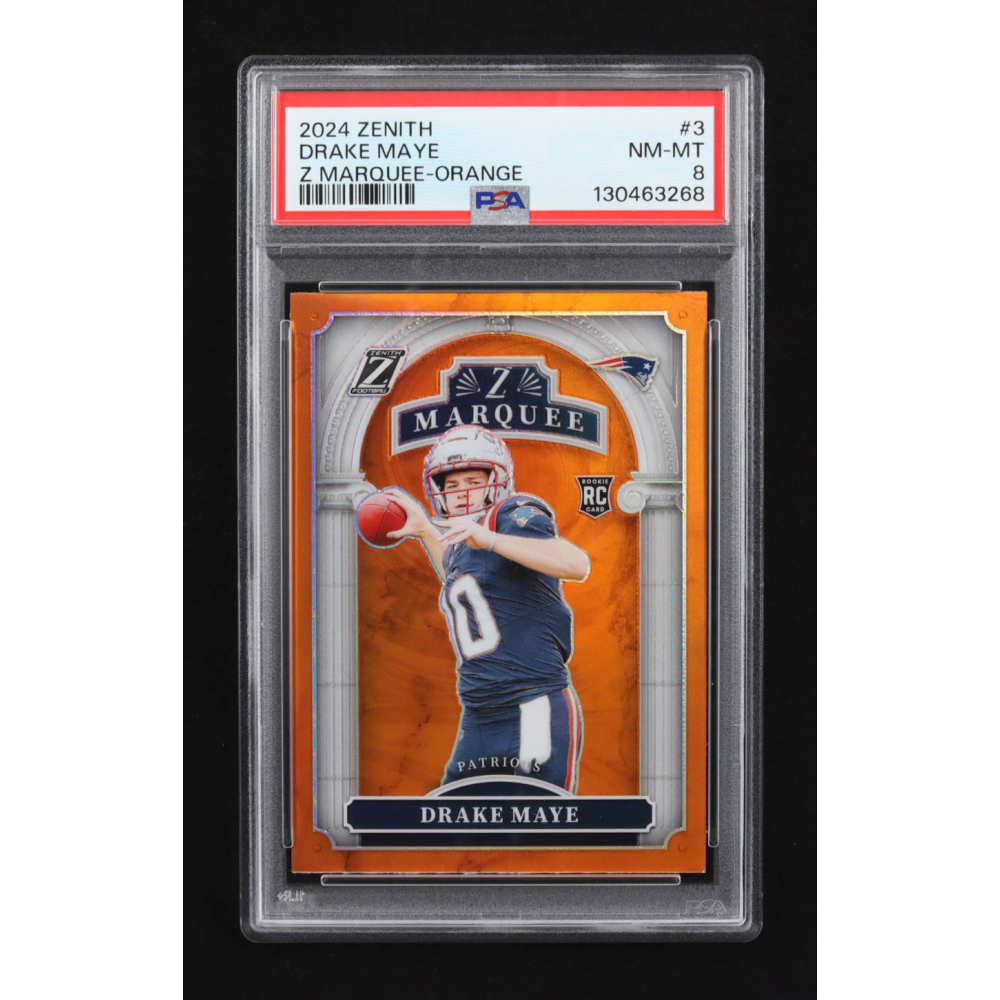 Drake Maye 2024 Panini Zenith Z Marquee Orange #3 RC (PSA 8) at PristineAuction.com