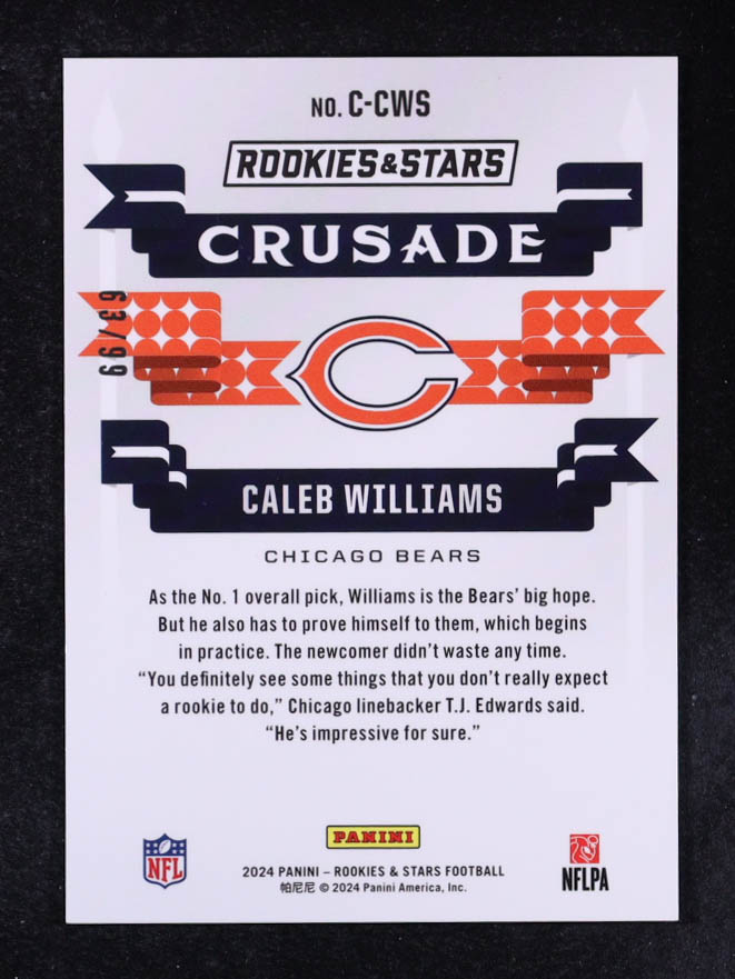 Caleb Williams 2024 Rookies and Stars Crusade Red #24 #63/99 RC at PristineAuction.com Caleb Williams 2024 Rookies and Stars Crusade Red #24 #63/99 RC at PristineAuction.com