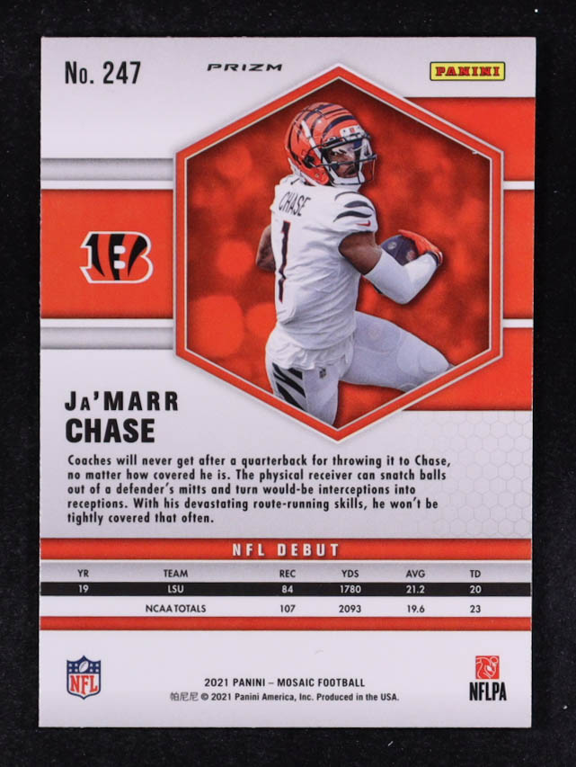 Ja'Marr Chase 2021 Panini Mosaic Mosaic Camo Pink #247 DEB RC at PristineAuction.com Ja'Marr Chase 2021 Panini Mosaic Mosaic Camo Pink #247 DEB RC at PristineAuction.com