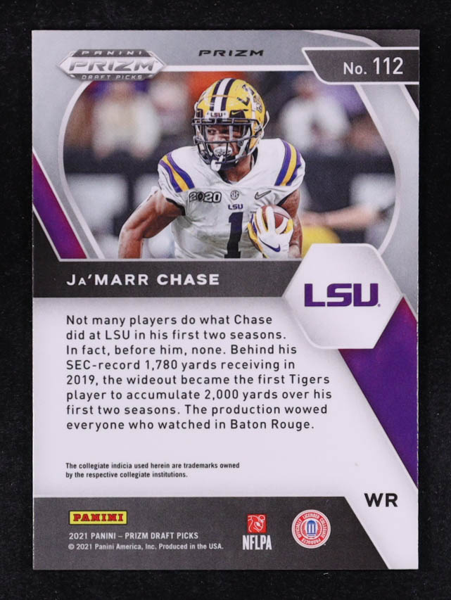Ja'Marr Chase 2021 Panini Prizm Draft Picks Prizms Red Ice #112 RC at PristineAuction.com Ja'Marr Chase 2021 Panini Prizm Draft Picks Prizms Red Ice #112 RC at PristineAuction.com