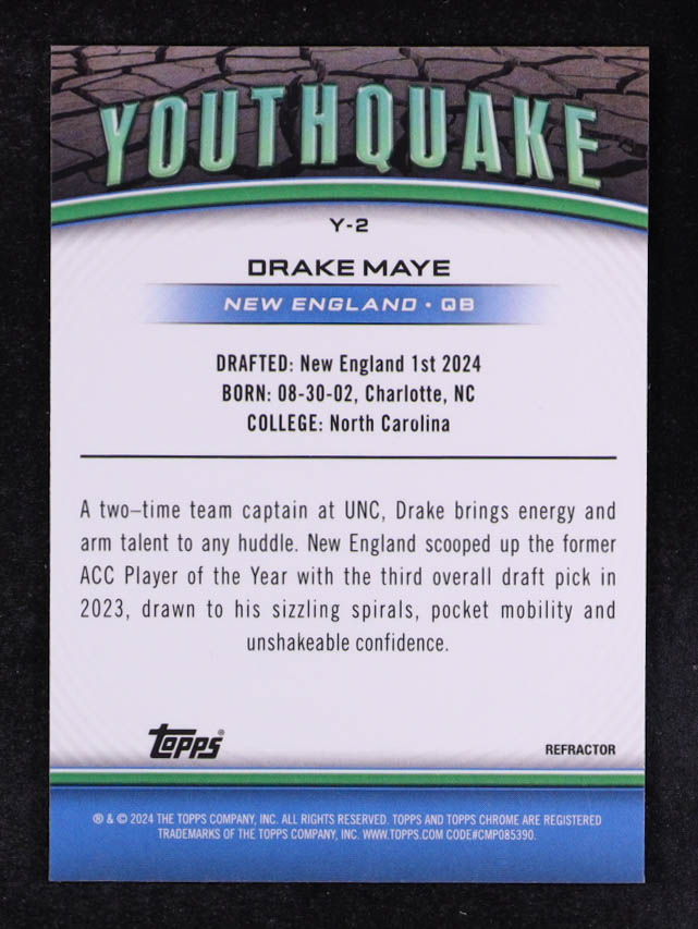 Drake Maye 2024 Topps Chrome Youthquake Refractors #Y2 RC at PristineAuction.com Drake Maye 2024 Topps Chrome Youthquake Refractors #Y2 RC at PristineAuction.com