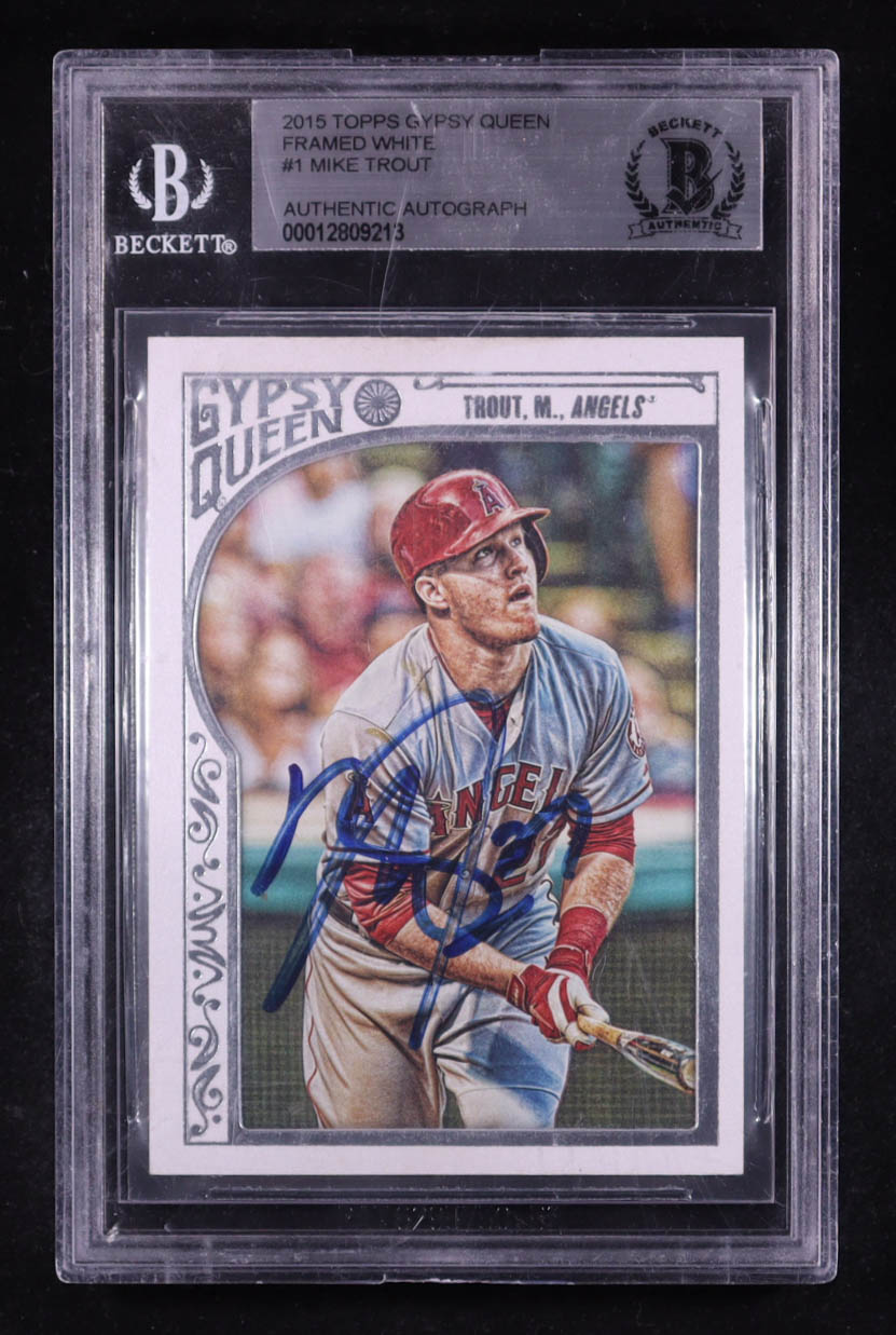 Mike Trout Signed 2015 Topps Gypsy Queen Framed White #1 (Beckett) at PristineAuction.com Mike Trout Signed 2015 Topps Gypsy Queen Framed White #1 (Beckett) at PristineAuction.com