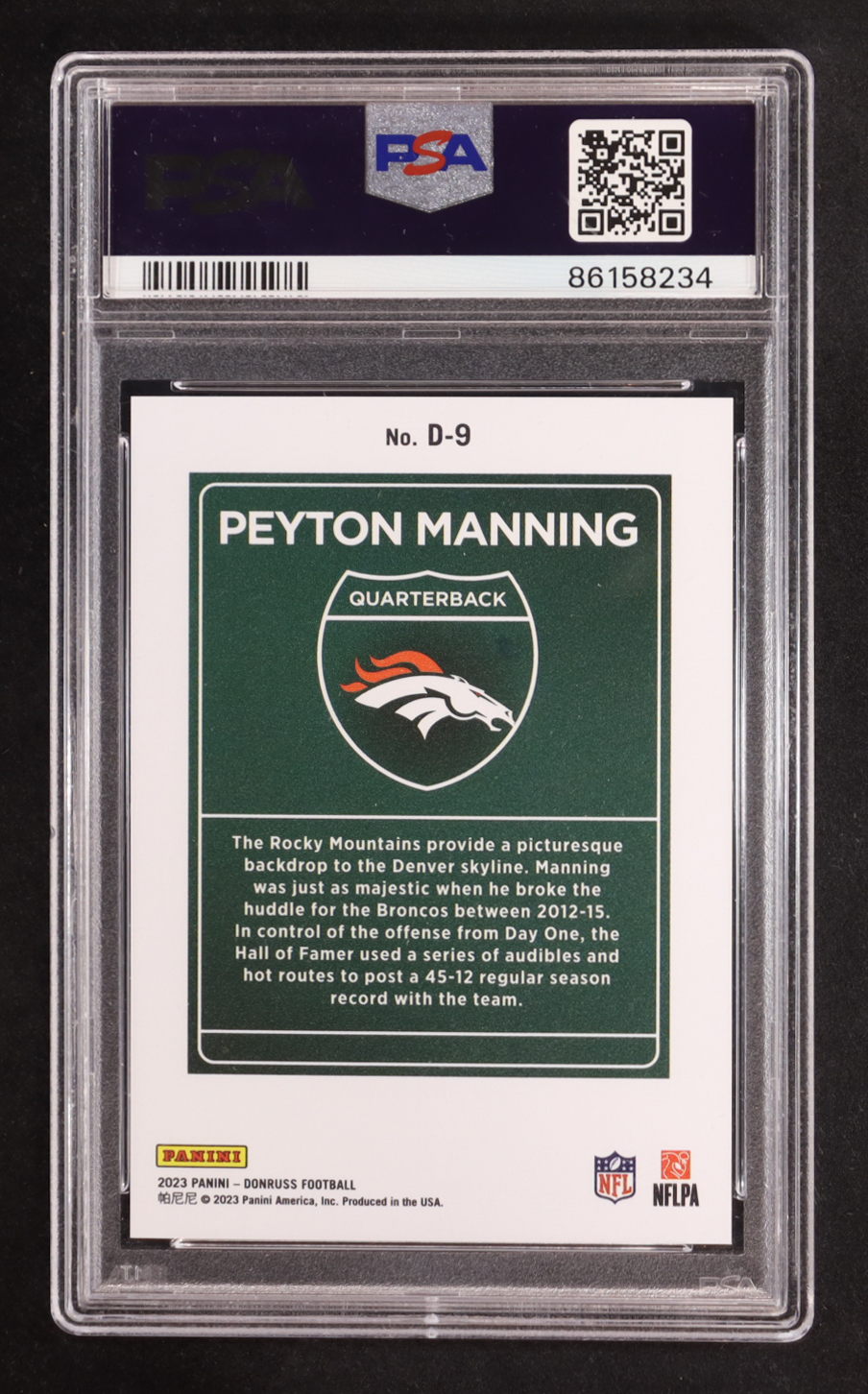 Peyton Manning 2023 Donruss Optic Downtown #D9 (PSA 10) at PristineAuction.com Peyton Manning 2023 Donruss Optic Downtown #D9 (PSA 10) at PristineAuction.com