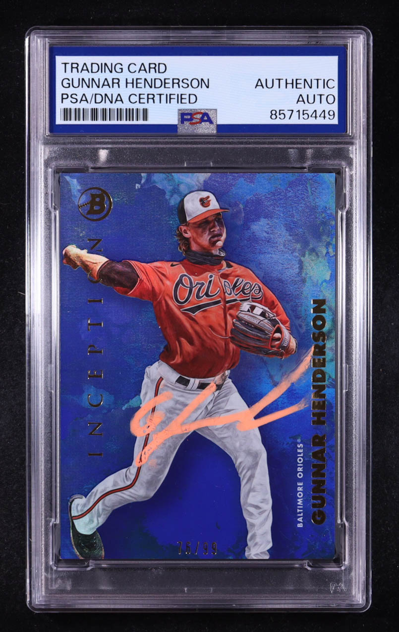 Gunnar Henderson Signed 2021 Bowman Inception Blue #68 RC #76/99 (PSA) at PristineAuction.com Gunnar Henderson Signed 2021 Bowman Inception Blue #68 RC #76/99 (PSA) at PristineAuction.com