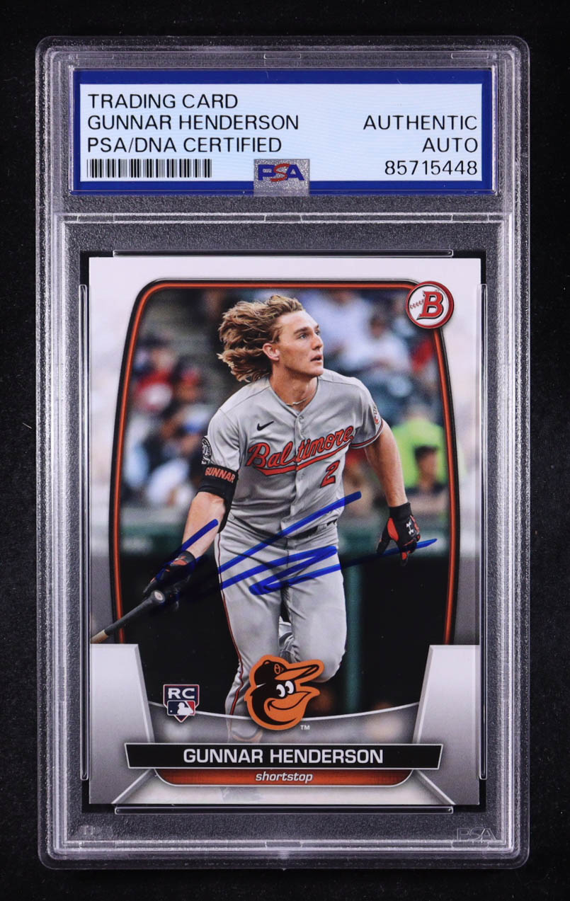 Gunnar Henderson Signed 2023 Bowman #65 RC (PSA) at PristineAuction.com Gunnar Henderson Signed 2023 Bowman #65 RC (PSA) at PristineAuction.com
