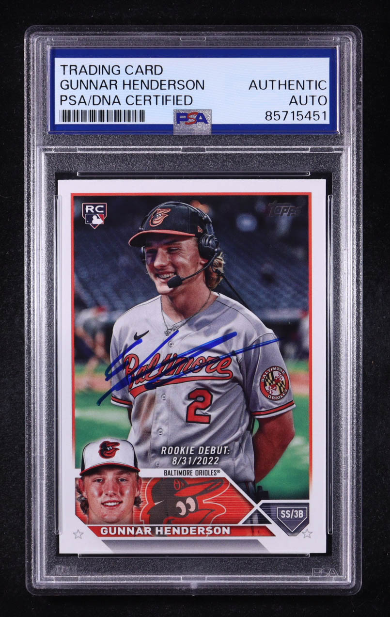 Gunnar Henderson Signed 2023 Topps Update Series #US18 RC (PSA) at PristineAuction.com Gunnar Henderson Signed 2023 Topps Update Series #US18 RC (PSA) at PristineAuction.com