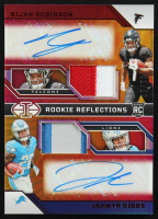 Bijan Robinson / Jahmyr Gibbs 2023 Panini Illusions Rookie Reflections Dual Patch Autographs Red #13 EXCH #02/50 RC at PristineAuction.com