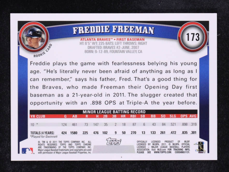 Freddie Freeman 2011 Topps Chrome Rookie Autographs #173 RC at PristineAuction.com Freddie Freeman 2011 Topps Chrome Rookie Autographs #173 RC at PristineAuction.com