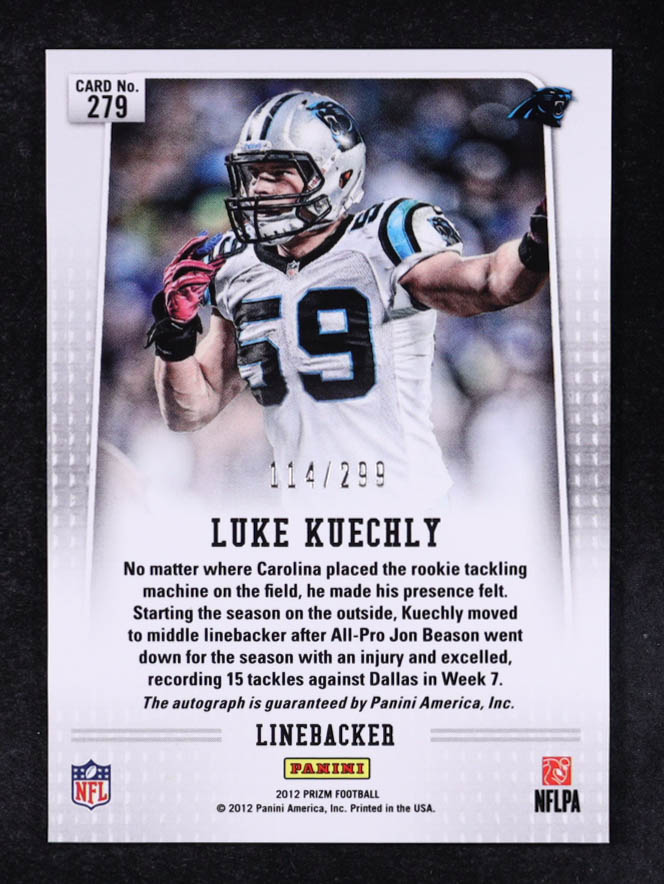 Luke Kuechly 2012 Panini Prizm Autographs #279 #114/299 RC at PristineAuction.com Luke Kuechly 2012 Panini Prizm Autographs #279 #114/299 RC at PristineAuction.com