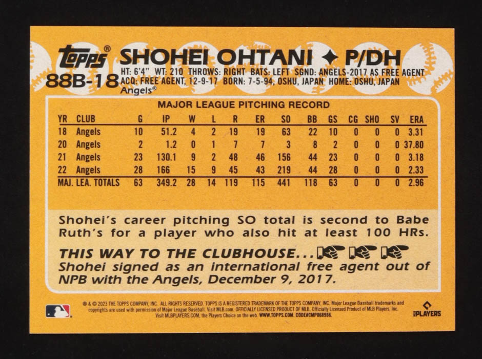 Shohei Ohtani 2023 Topps Japan '88 Topps Cherry Tree #88B18 at PristineAuction.com Shohei Ohtani 2023 Topps Japan '88 Topps Cherry Tree #88B18 at PristineAuction.com