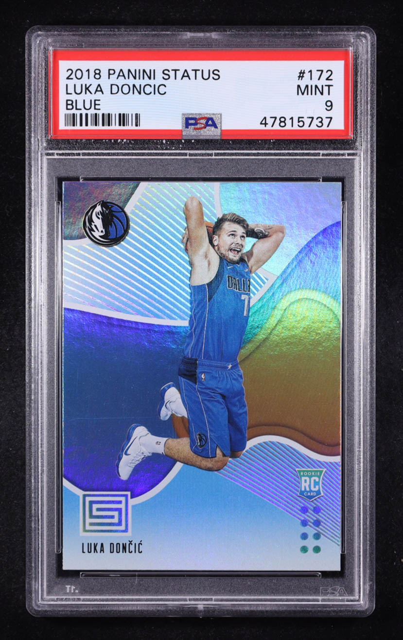 Luka Doncic 2018-19 Panini Status Blue #172 RC (PSA 9) at PristineAuction.com Luka Doncic 2018-19 Panini Status Blue #172 RC (PSA 9) at PristineAuction.com