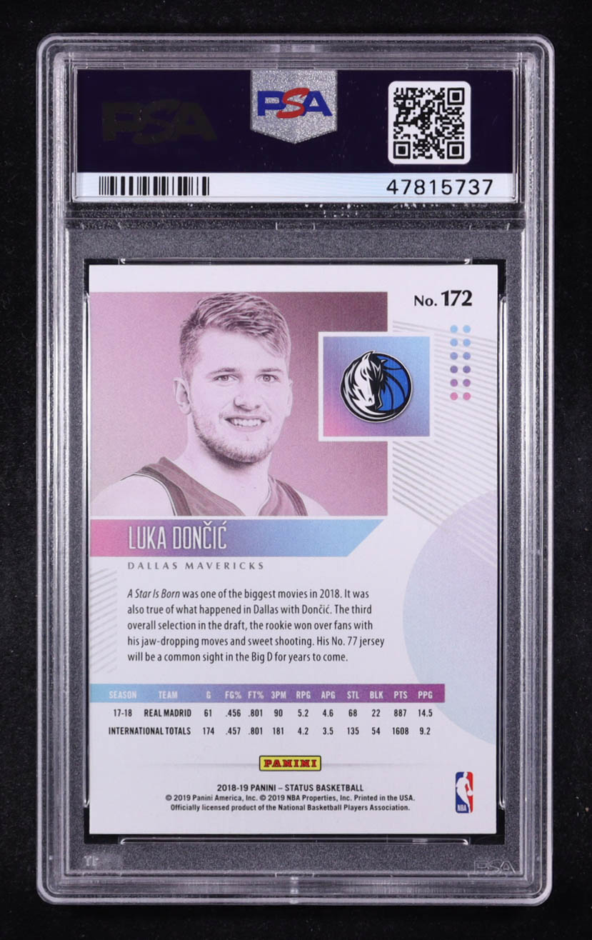 Luka Doncic 2018-19 Panini Status Blue #172 RC (PSA 9) at PristineAuction.com Luka Doncic 2018-19 Panini Status Blue #172 RC (PSA 9) at PristineAuction.com