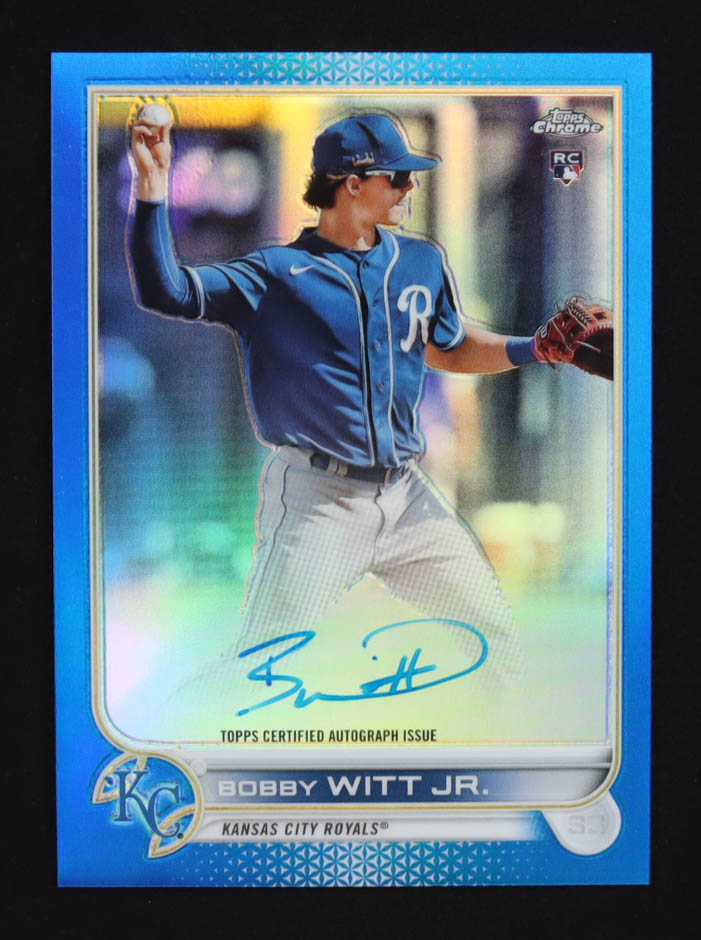 Bobby Witt Jr. 2022 Topps Chrome Rookie Autographs Blue Refractors #RABW #085/150 RC at PristineAuction.com Bobby Witt Jr. 2022 Topps Chrome Rookie Autographs Blue Refractors #RABW #085/150 RC at PristineAuction.com