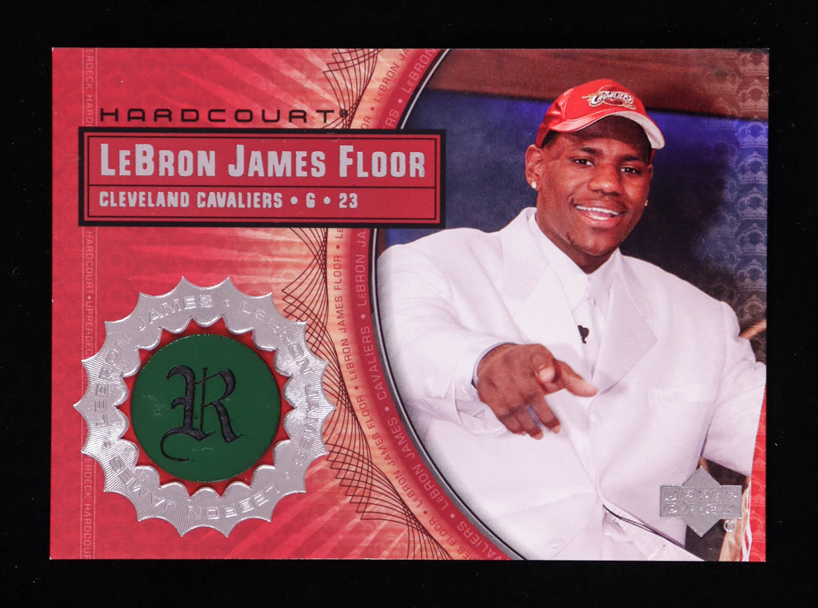 LeBron James 2003-04 Upper Deck Hardcourt LeBron James Floor #LB4 RC / White Suit Red Hat at PristineAuction.com LeBron James 2003-04 Upper Deck Hardcourt LeBron James Floor #LB4 RC / White Suit Red Hat at PristineAuction.com