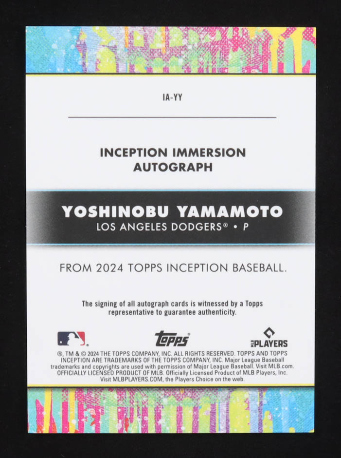 Yoshinobu Yamamoto 2024 Topps Inception Immersion Autographs #IAYY #35/75 RC at PristineAuction.com Yoshinobu Yamamoto 2024 Topps Inception Immersion Autographs #IAYY #35/75 RC at PristineAuction.com