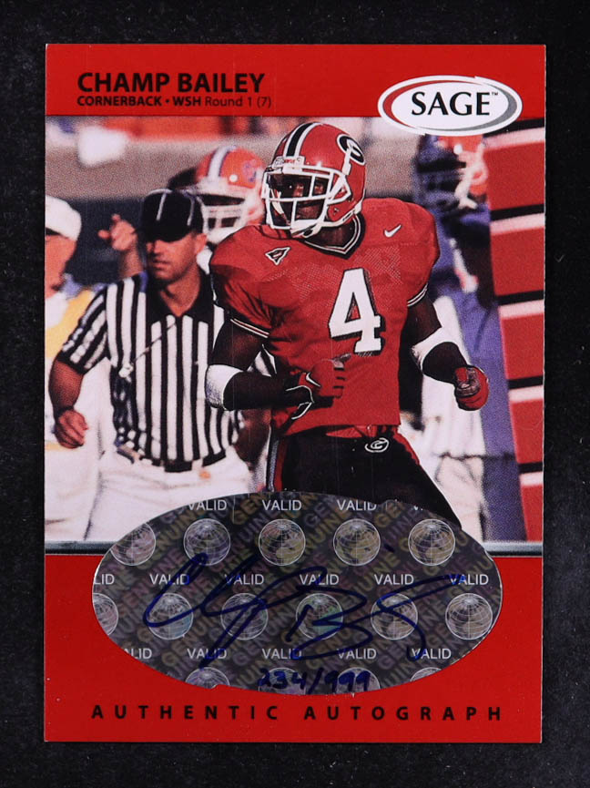 Champ Bailey 1999 SAGE Autographs Red #A3 #234/999 RC at PristineAuction.com Champ Bailey 1999 SAGE Autographs Red #A3 #234/999 RC at PristineAuction.com