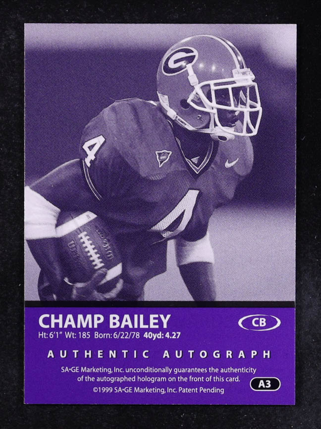 Champ Bailey 1999 SAGE Autographs Red #A3 #234/999 RC at PristineAuction.com Champ Bailey 1999 SAGE Autographs Red #A3 #234/999 RC at PristineAuction.com