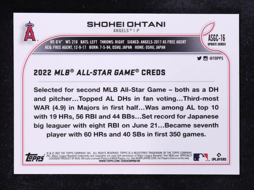 Shohei Ohtani 2022 Topps Chrome Update '22 All Star Game #ASGC16 at PristineAuction.com Shohei Ohtani 2022 Topps Chrome Update '22 All Star Game #ASGC16 at PristineAuction.com