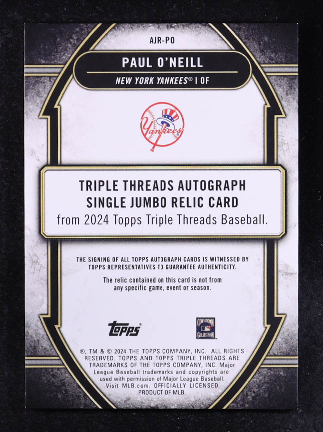 Paul O'Neill 2024 Topps Triple Threads Autograph Single Jumbo Relics Gold #AJRPO #05/10 at PristineAuction.com Paul O'Neill 2024 Topps Triple Threads Autograph Single Jumbo Relics Gold #AJRPO #05/10 at PristineAuction.com