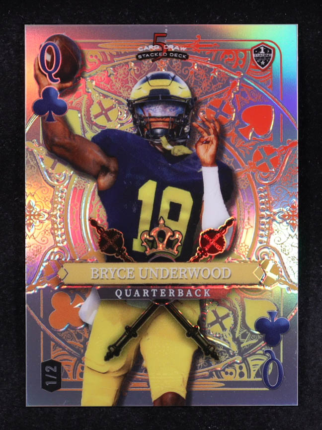 Bryce Underwood 2024 Wild Card 5 Card Draw Stacked Deck Queen Of Clubs Silver #SDJC-BUN RC #1/2 at PristineAuction.com Bryce Underwood 2024 Wild Card 5 Card Draw Stacked Deck Queen Of Clubs Silver #SDJC-BUN RC #1/2 at PristineAuction.com