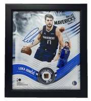 Luka Doncic LE Mavericks Custom Framed Game-Used Basketball Piece Collage (Fanatics) at PristineAuction.com