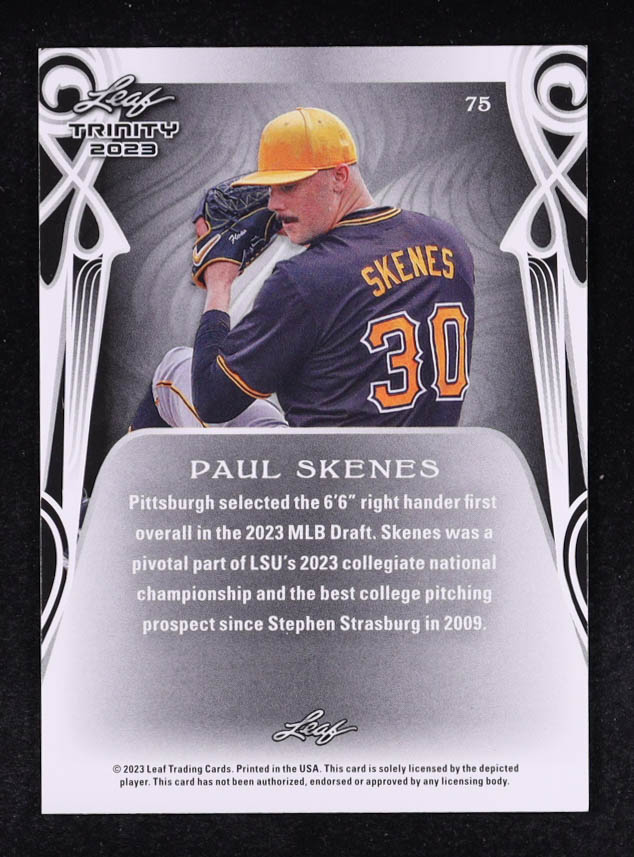 Paul Skenes 2023 Leaf Trinity Mega Box #75 RC at PristineAuction.com Paul Skenes 2023 Leaf Trinity Mega Box #75 RC at PristineAuction.com