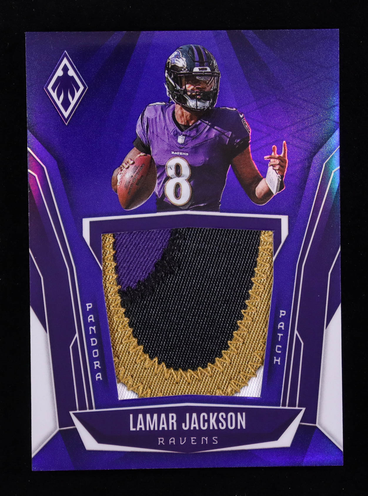 Lamar Jackson 2025 Panini Phoenix Pandora Patches Blue #1 #132/199 at PristineAuction.com Lamar Jackson 2025 Panini Phoenix Pandora Patches Blue #1 #132/199 at PristineAuction.com