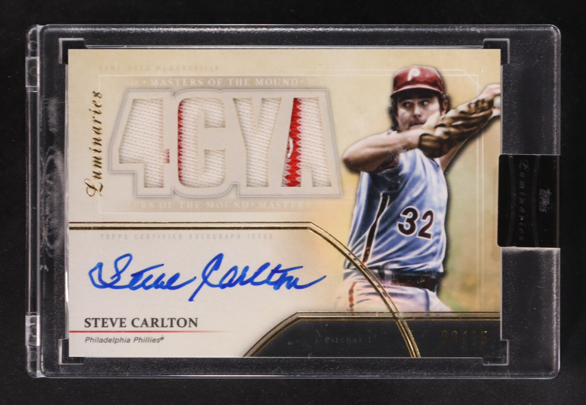 Steve Carlton 2020 Topps Luminaries Masters of the Mound Autograph Relics #MOMARSC #06/15 at PristineAuction.com Steve Carlton 2020 Topps Luminaries Masters of the Mound Autograph Relics #MOMARSC #06/15 at PristineAuction.com