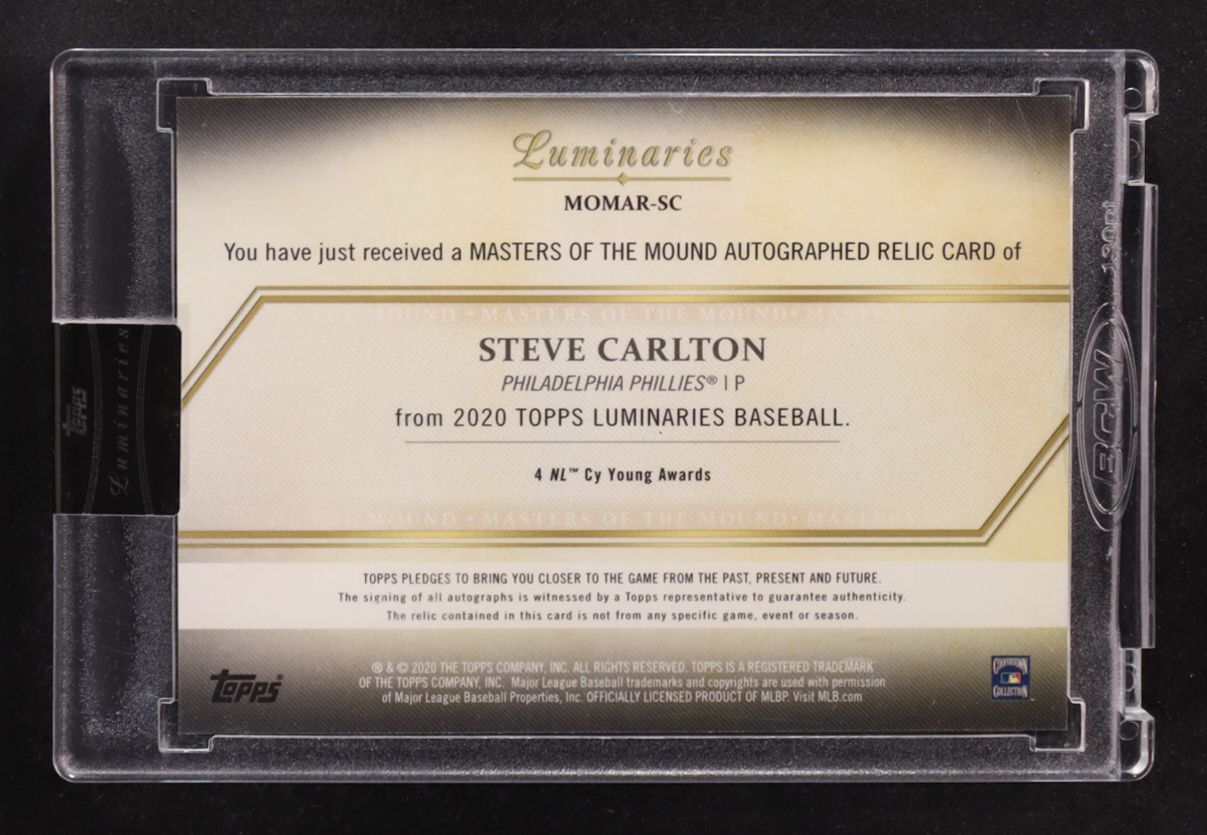 Steve Carlton 2020 Topps Luminaries Masters of the Mound Autograph Relics #MOMARSC #06/15 at PristineAuction.com Steve Carlton 2020 Topps Luminaries Masters of the Mound Autograph Relics #MOMARSC #06/15 at PristineAuction.com