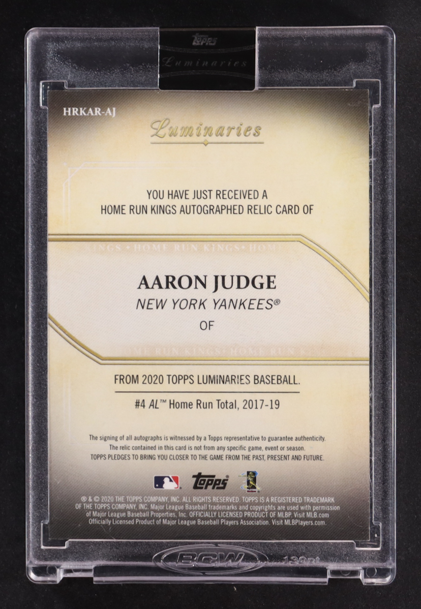 Aaron Judge 2020 Topps Luminaries Home Run Kings Autograph Relics Black #HRKARAJ #1/1 at PristineAuction.com Aaron Judge 2020 Topps Luminaries Home Run Kings Autograph Relics Black #HRKARAJ #1/1 at PristineAuction.com