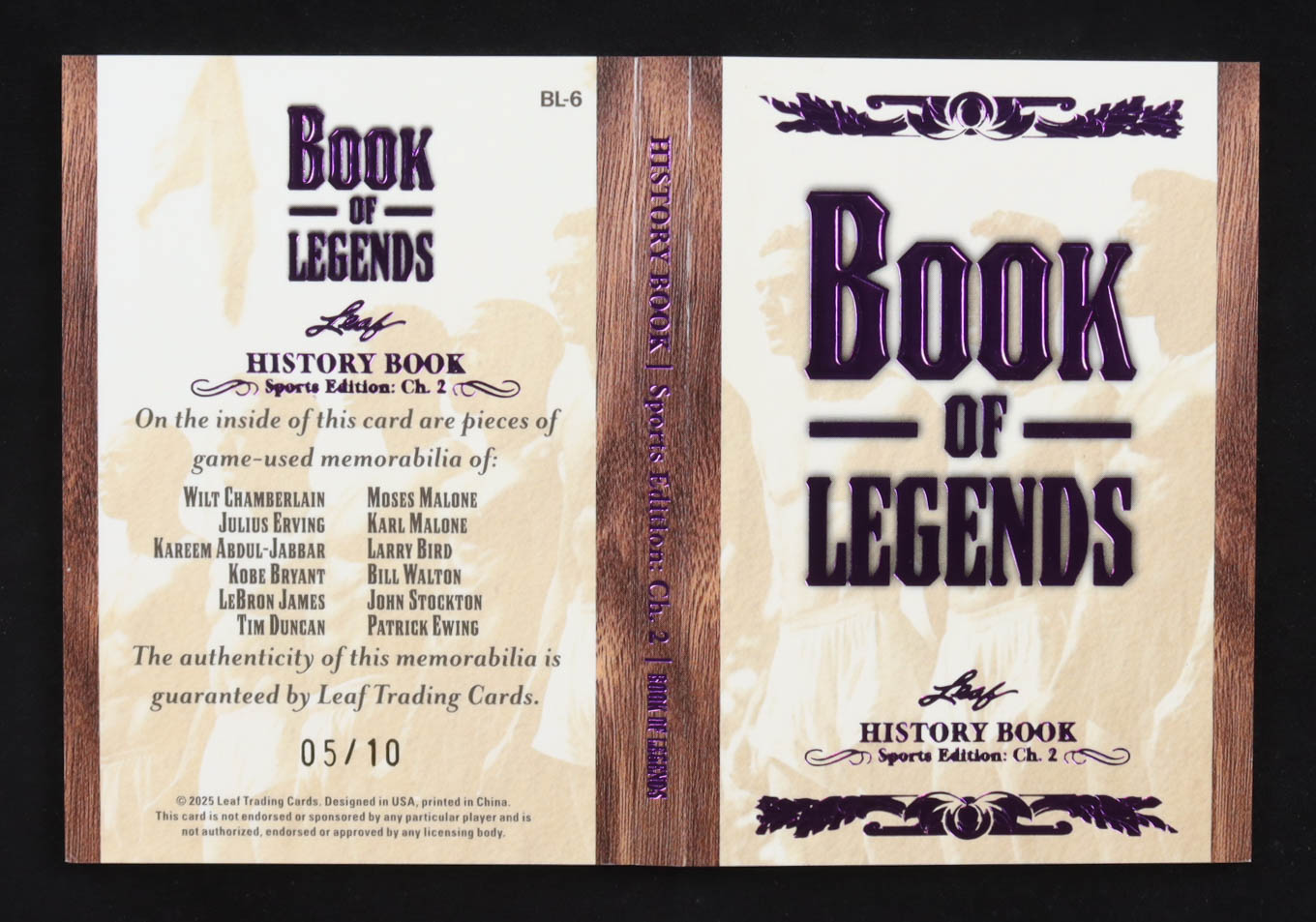 2025 Leaf History Book Book of Legends Purple #BL-6 #05/10 Wilt Chamberlain / Julius Erving / Kareem Abdul Jabbar / Kobe Bryant / Lebron James / Tim Duncan / Karl Malone / Larry Bird / Bill Walton/ John Stockton / Patrick Ewing at PristineAuction.com 2025 Leaf History Book Book of Legends Purple #BL-6 #05/10 Wilt Chamberlain / Julius Erving / Kareem Abdul Jabbar / Kobe Bryant / Lebron James / Tim Duncan / Karl Malone / Larry Bird / Bill Walton/ John Stockton / Patrick Ewing at PristineAuction.com