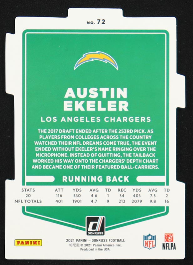 Austin Ekeler 2021 Donruss Press Proof Silver Die-Cut #72 #36/75 at PristineAuction.com Austin Ekeler 2021 Donruss Press Proof Silver Die-Cut #72 #36/75 at PristineAuction.com