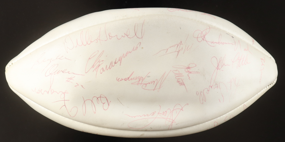1973 Jets NFL Football Hand-Signed by (30) with Joe Namath, John Riggins, Jim Nance, John Elliott (Beckett) at PristineAuction.com 1973 Jets NFL Football Hand-Signed by (30) with Joe Namath, John Riggins, Jim Nance, John Elliott (Beckett) at PristineAuction.com