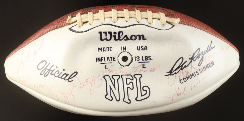 1973 Jets NFL Football Hand-Signed by (30) with Joe Namath, John Riggins, Jim Nance, John Elliott (Beckett) at PristineAuction.com 1973 Jets NFL Football Hand-Signed by (30) with Joe Namath, John Riggins, Jim Nance, John Elliott (Beckett) at PristineAuction.com