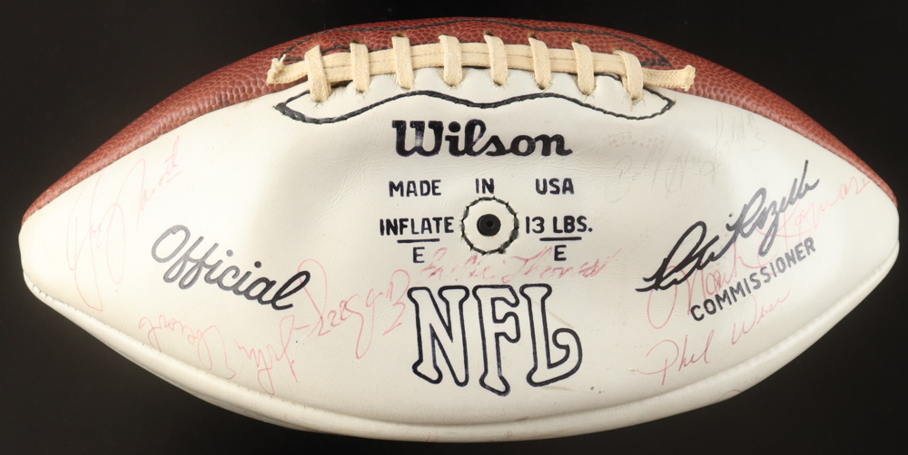1973 Jets NFL Football Hand-Signed by (30) with Joe Namath, John Riggins, Jim Nance, John Elliott (Beckett) at PristineAuction.com 1973 Jets NFL Football Hand-Signed by (30) with Joe Namath, John Riggins, Jim Nance, John Elliott (Beckett) at PristineAuction.com