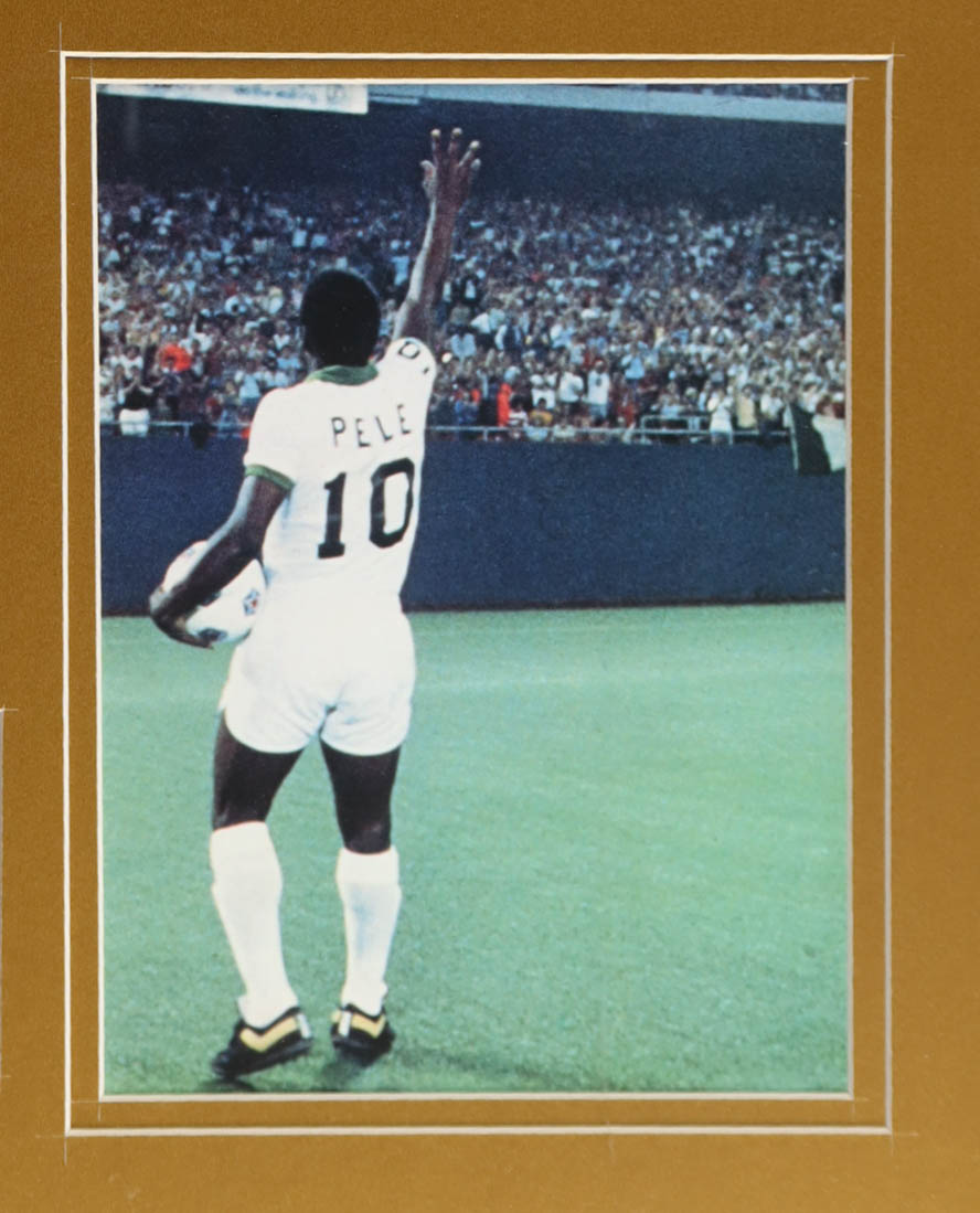 Pele Signed Custom Framed Jersey Display with (2) Team Brazil Logo Pins (Beckett) at PristineAuction.com Pele Signed Custom Framed Jersey Display with (2) Team Brazil Logo Pins (Beckett) at PristineAuction.com