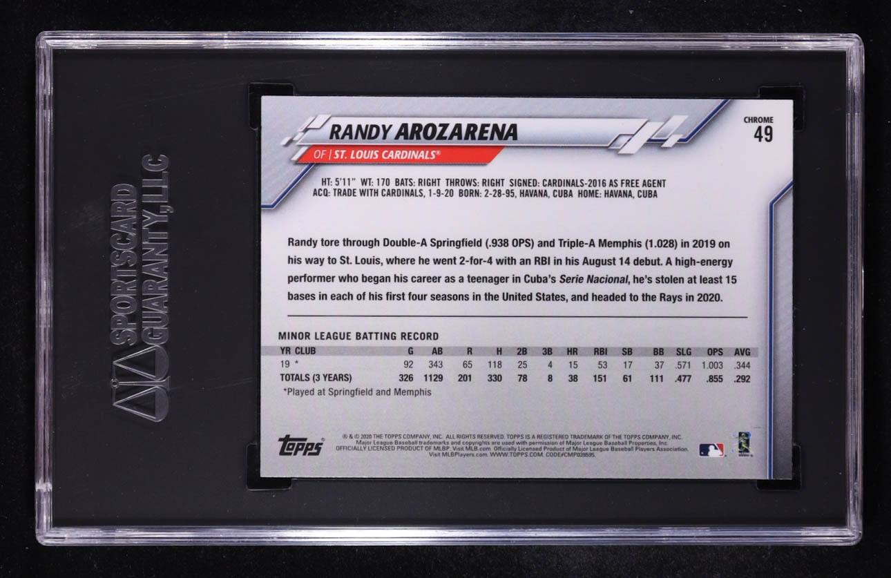Randy Arozarena 2020 Topps Chrome #49 RC (SGC 10) at PristineAuction.com Randy Arozarena 2020 Topps Chrome #49 RC (SGC 10) at PristineAuction.com