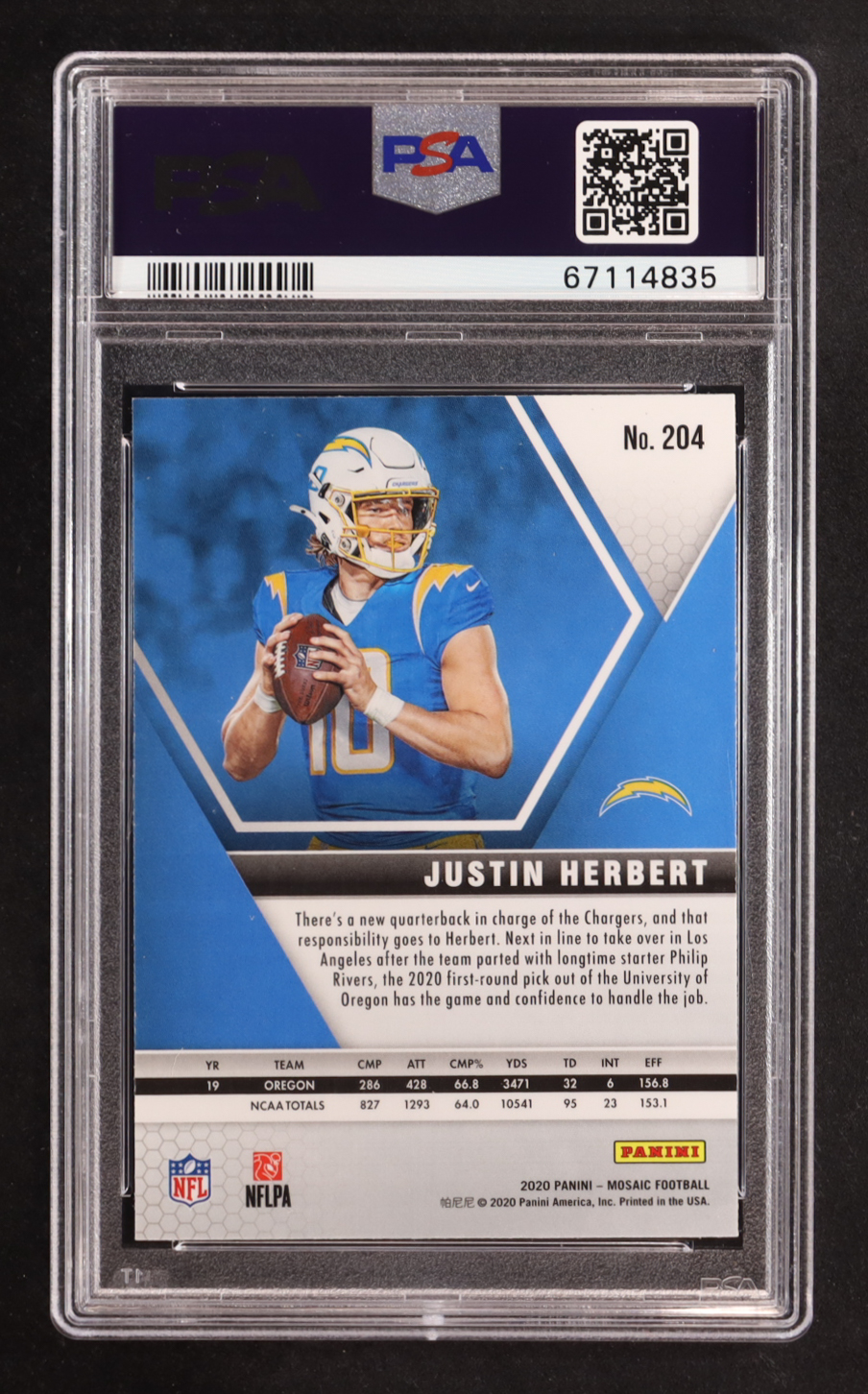 Justin Herbert 2020 Panini Mosaic #204 RC (PSA 10) at PristineAuction.com Justin Herbert 2020 Panini Mosaic #204 RC (PSA 10) at PristineAuction.com