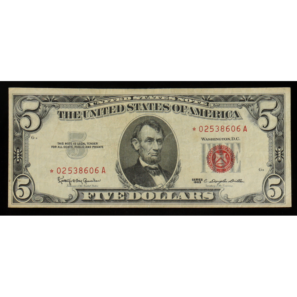 1963 United States $5 Five Dollar "Star Note" - Red Seal at PristineAuction.com