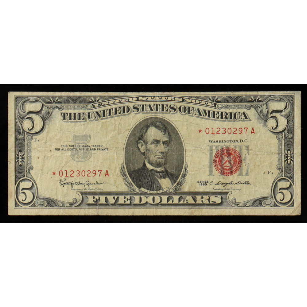 1963 United States $5 Five Dollar "Star Note" - Red Seal at PristineAuction.com