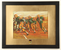 1966 Packers "The Sweep" Vintage Custom Framed Bromberger Art Print Display with Super Bowl Pin at PristineAuction.com