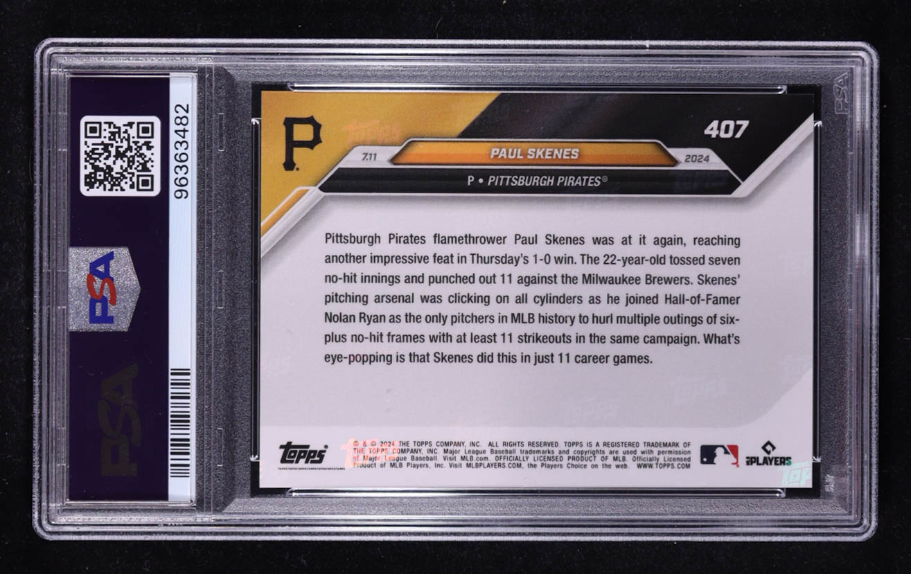 Paul Skenes 2024 Topps Now #407 RC (PSA 10) at PristineAuction.com Paul Skenes 2024 Topps Now #407 RC (PSA 10) at PristineAuction.com