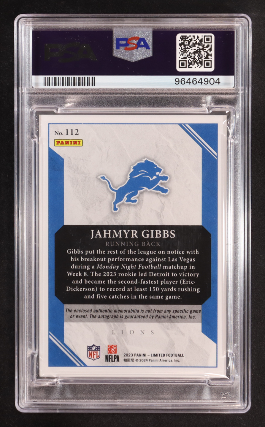 Jahmyr Gibbs 2023 Limited Gold Spotlight #112 JSY AU EXCH RC #23/75 (PSA 9) at PristineAuction.com Jahmyr Gibbs 2023 Limited Gold Spotlight #112 JSY AU EXCH RC #23/75 (PSA 9) at PristineAuction.com
