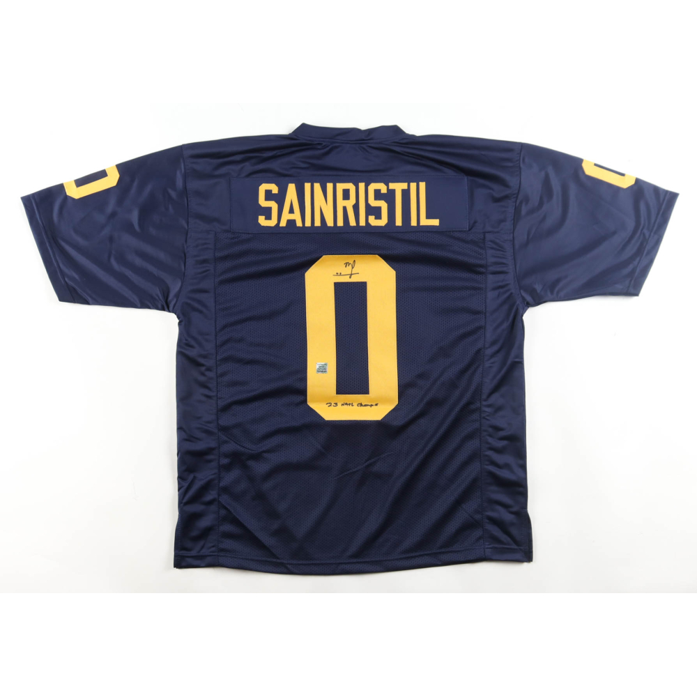 Mike Sainristil Signed Jersey Inscribed "23' Natl Champs" (Playball Ink) at PristineAuction.com