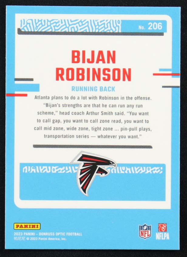 Bijan Robinson 2023 Donruss Optic #206 RR RC at PristineAuction.com Bijan Robinson 2023 Donruss Optic #206 RR RC at PristineAuction.com
